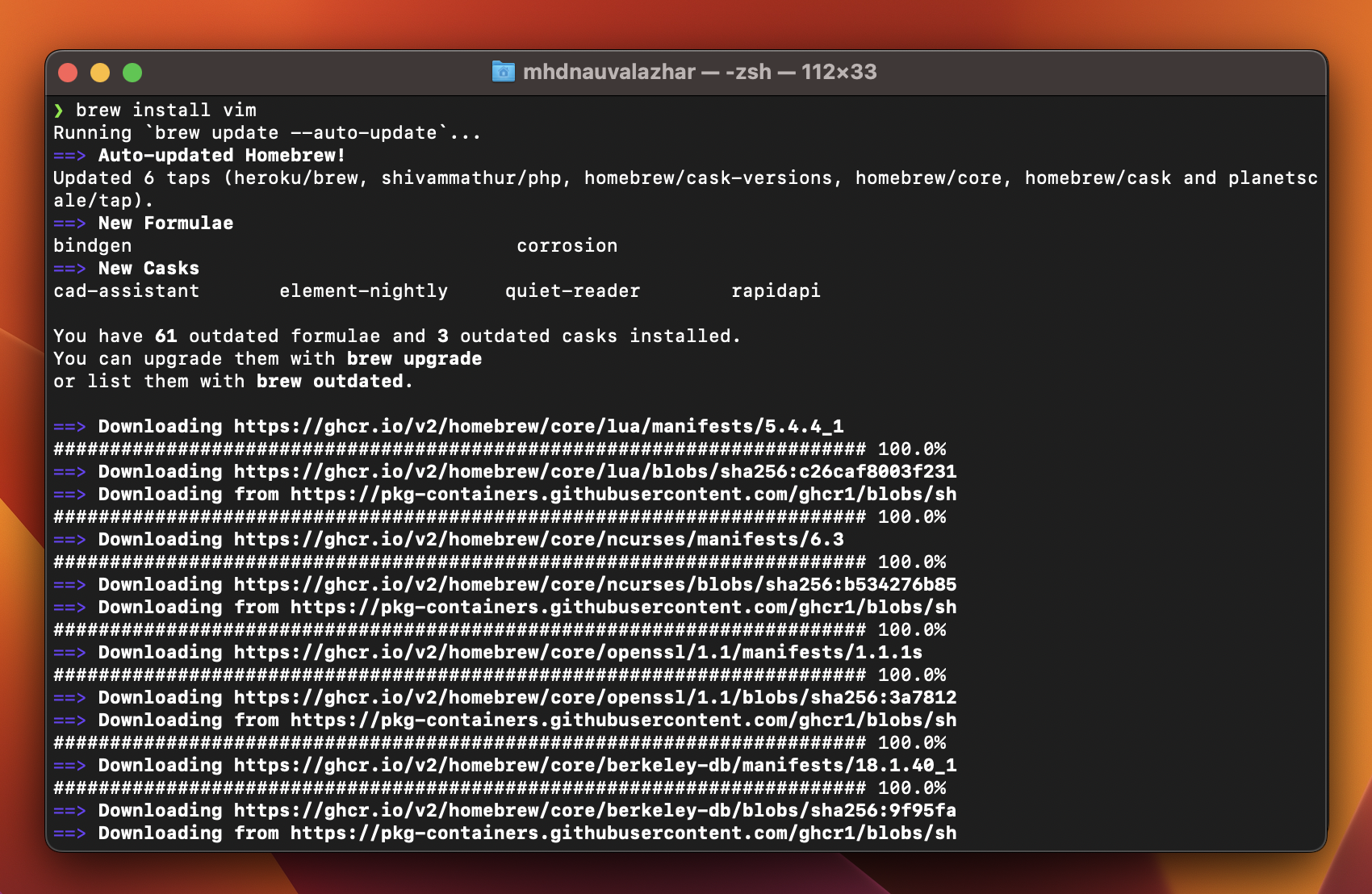 Memasang Vim melalui Homebrew